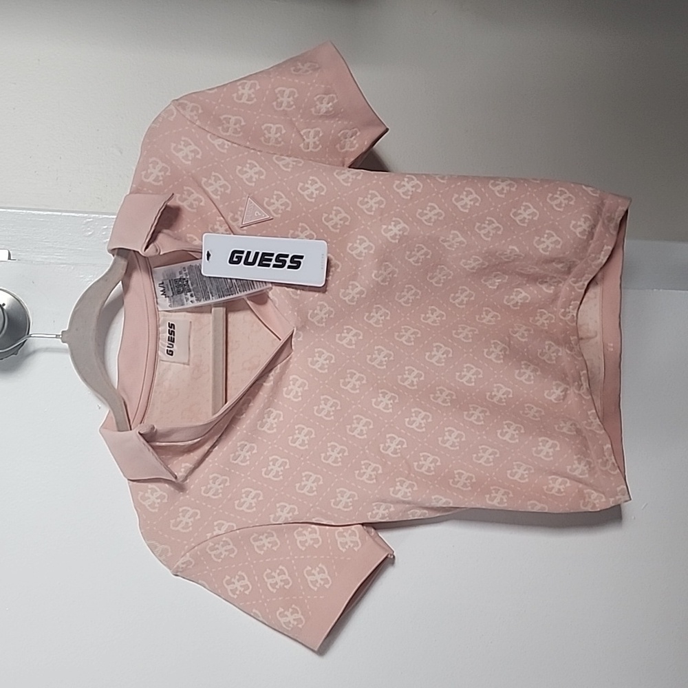 Guess Pink Polo Crop Top Fitted Short Sleeve